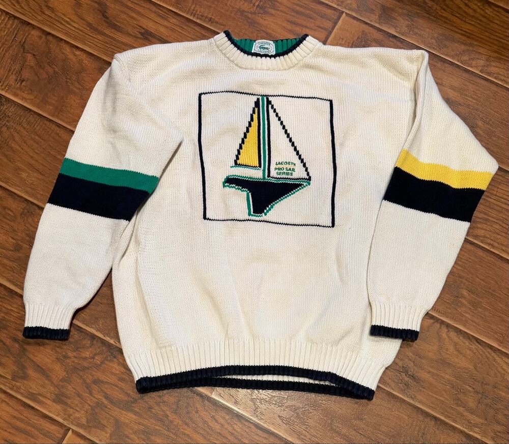 Vintage Chemise Lacoste Pro Sail Series Sweater Boys XL 20 Fits Mens S Sailboat